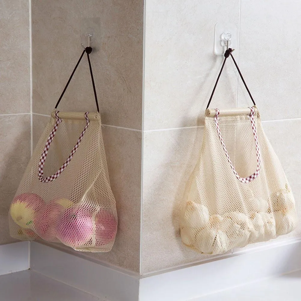 6pcs Reusable Hanging Storage Mesh Bags - Hatisan Durable & Strong Fruit and Vegetable Mesh Bags/Pulling resistance Storage Tote Bags for Garlics, Potatoes, Onions or Garbage Bag-Clear