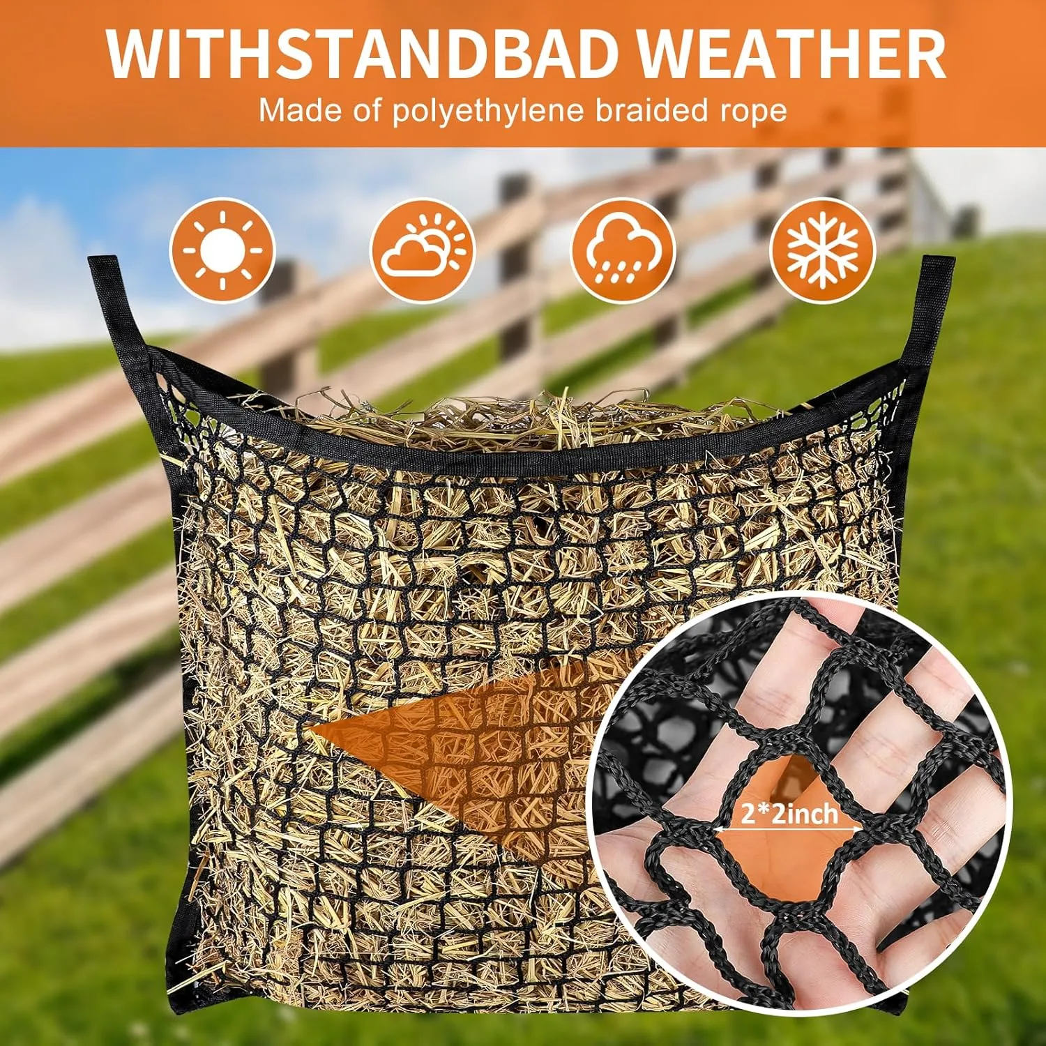 8 PCS Slow Feed Hay Net，31.5" x 35.1"Large Capacity Horse Feed Bag,Horses Hay Bags Easy to Hang for Horse Feeder Full Day Feeding Horses Goat Stall Trailer-Black