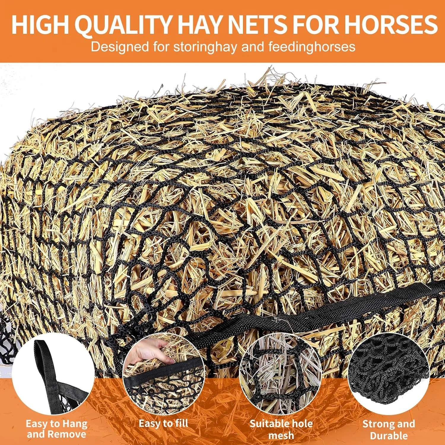 8 PCS Slow Feed Hay Net，31.5" x 35.1"Large Capacity Horse Feed Bag,Horses Hay Bags Easy to Hang for Horse Feeder Full Day Feeding Horses Goat Stall Trailer-Black