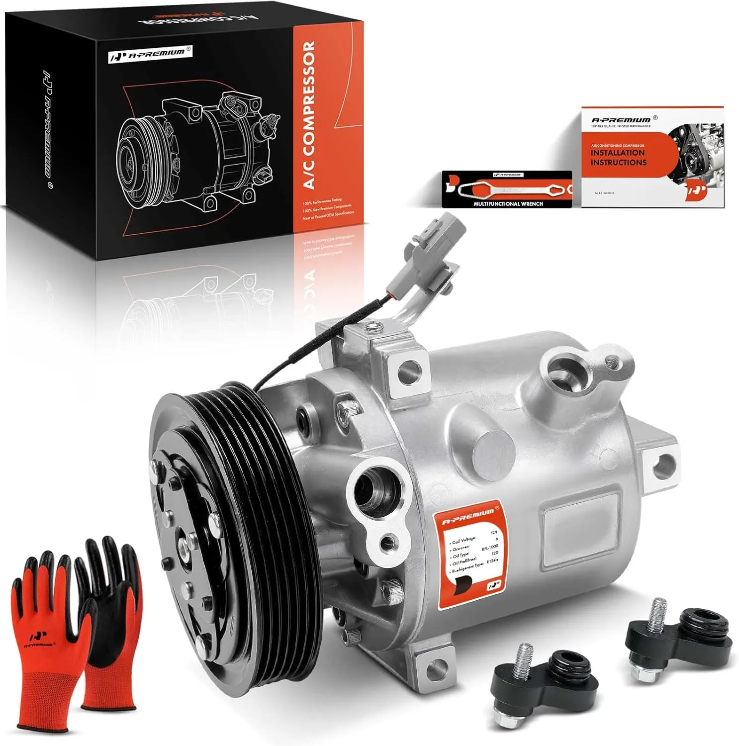 A-Premium Air Conditioner AC Compressor with Clutch Compatible with Mitsubishi Mirage 2014-2015/2017-2022, Mirage G4 2017-2022, with 6 Groove Pulley