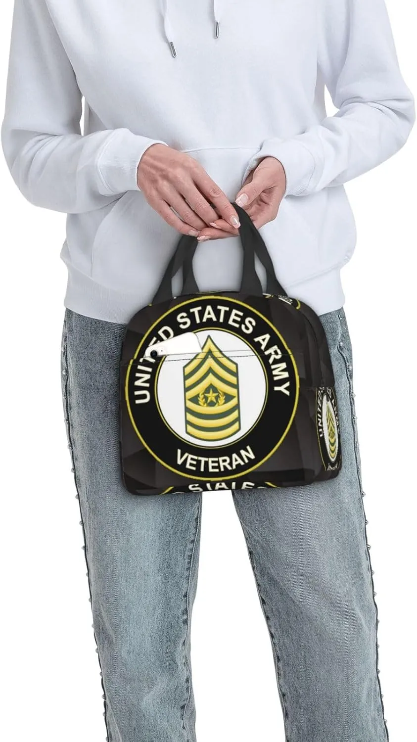 A-rmy Command Sergeant Major E-9 Veteran Lunch Bag For Women Tote Cute Reusable Washable Travel Work Picnic Cooler Bag Canvas DIY