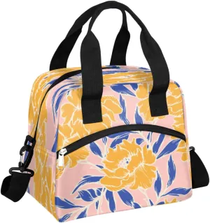 Abstract Flowers Petal Insulated Lunch Bag for Women Men Reusable Lunch Box Cooler Bag Large Leakproof Lunch Tote with Adjustable Shoulder Strap for Adult Work Picnic Camping Beach Office