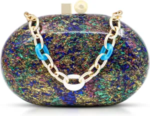 Acrylic Evening Bag, Clutch Purses for Women, Colorful Elliptical Colored Crossbody Bag for Wedding Party