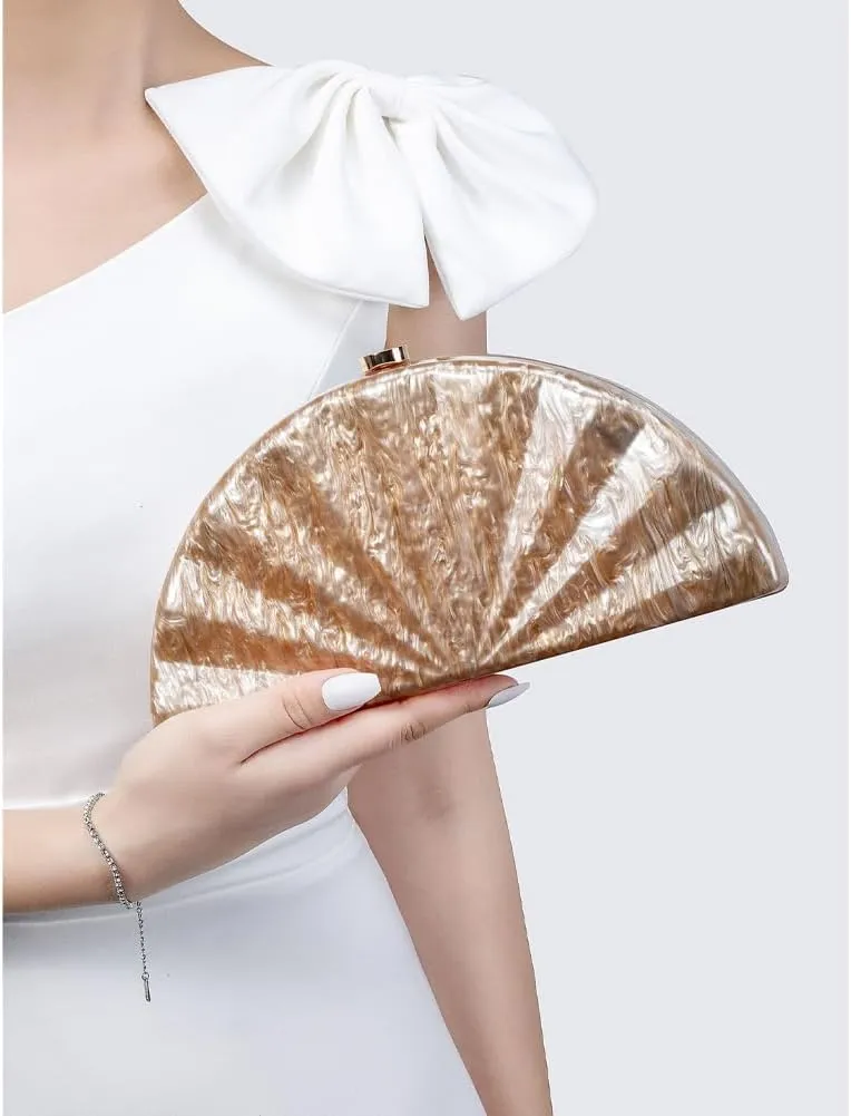 Acrylic Shell Shaped Bag Luxury Marble Clutch Evening Purses for Women Glitter Handbag for Wedding Cocktail Party Prom