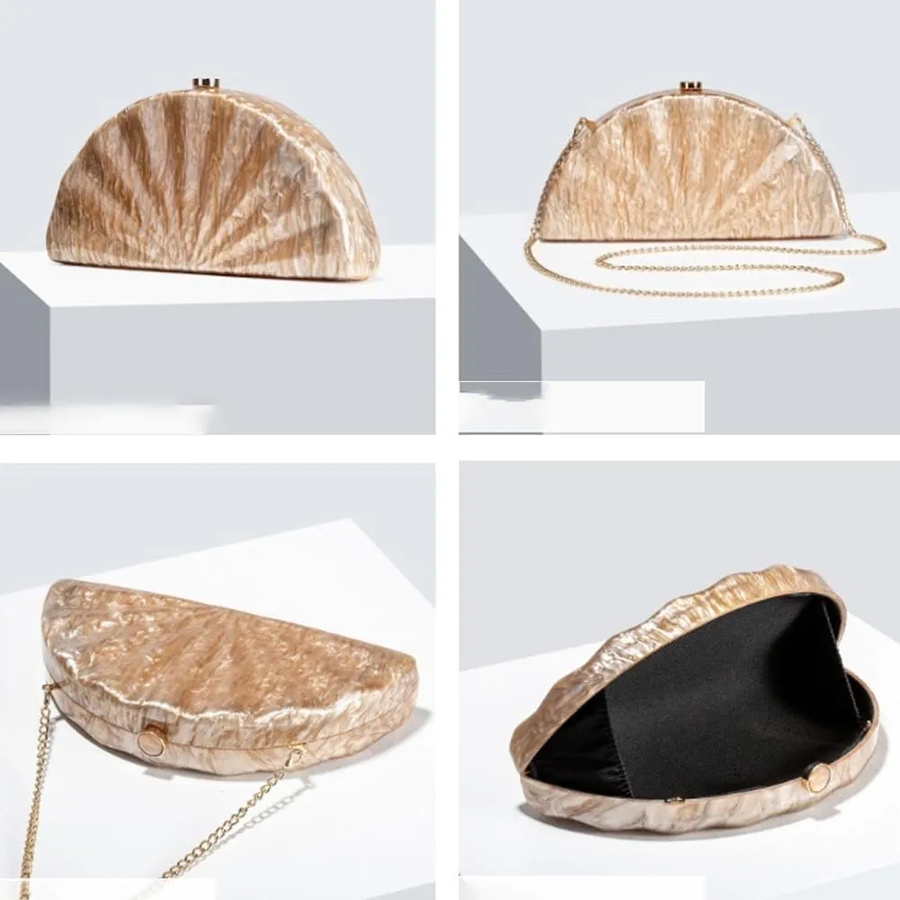 Acrylic Shell Shaped Bag Luxury Marble Clutch Evening Purses for Women Glitter Handbag for Wedding Cocktail Party Prom