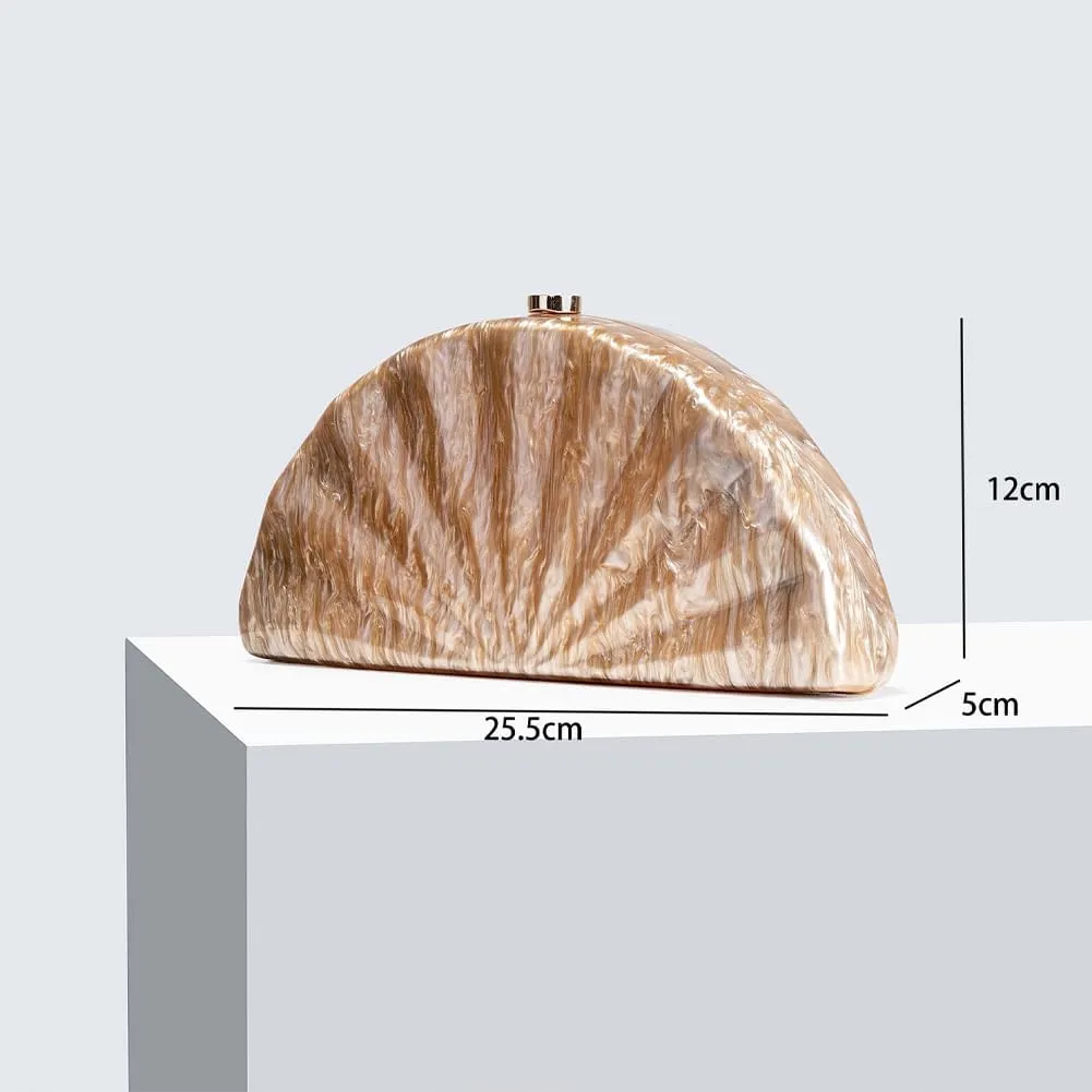 Acrylic Shell Shaped Bag Luxury Marble Clutch Evening Purses for Women Glitter Handbag for Wedding Cocktail Party Prom