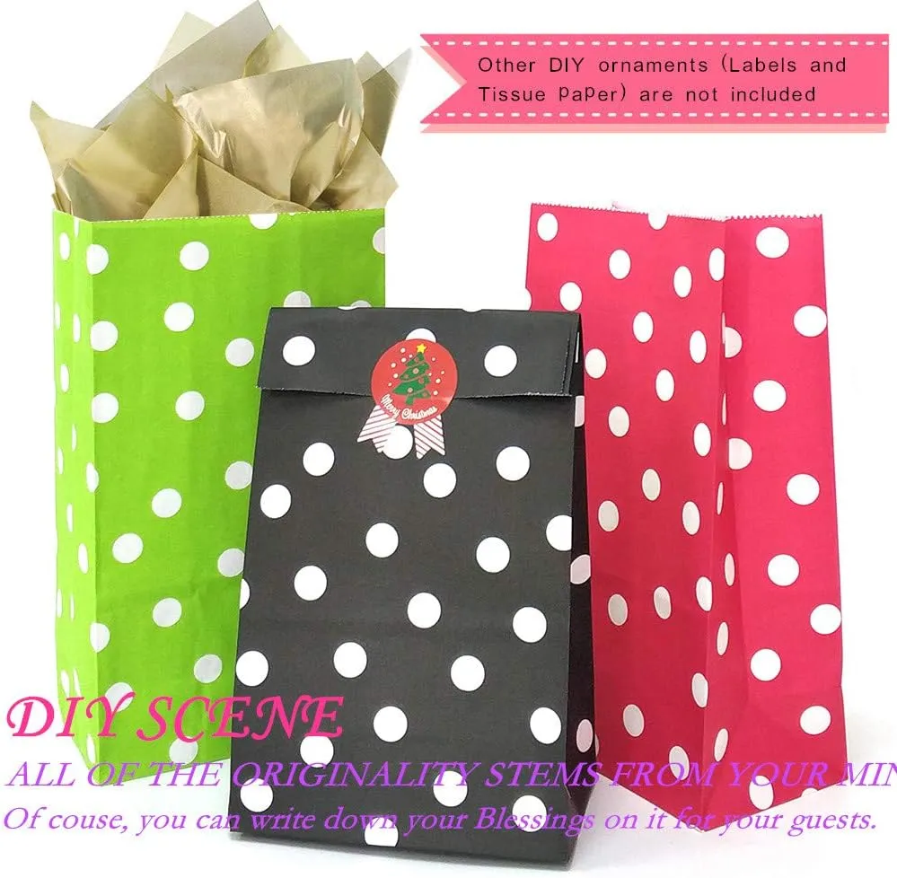ADIDO EVA 100 Pcs Teal Blue Polka Dot Paper Lunch Bags - 5.1 x 3.1 x 9.4 in - Perfect for Snack, Nuts, Goodies, Treats - Ideal for Kids' Birthday & Wedding Parties