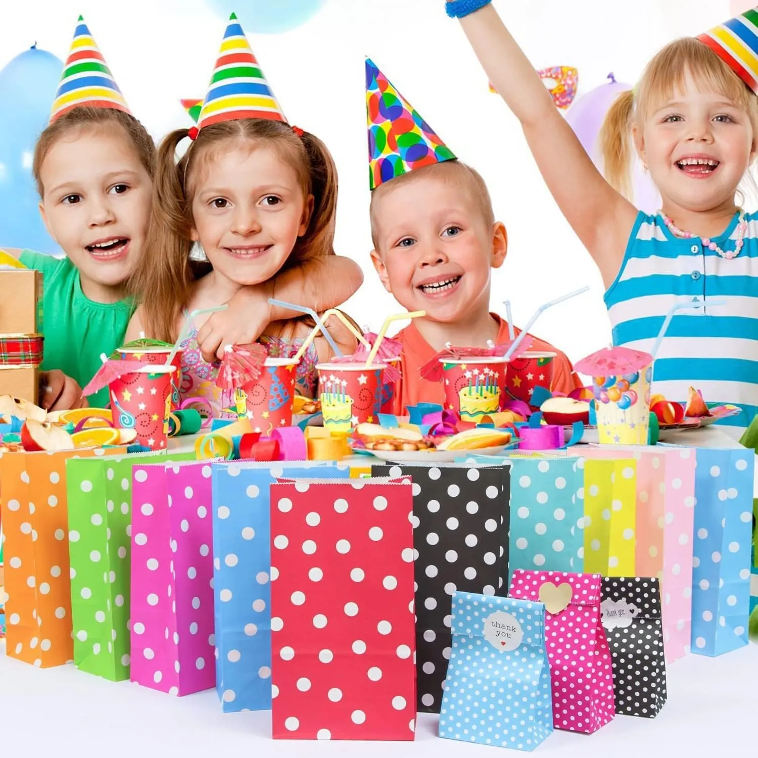 ADIDO EVA 100 Pcs Teal Blue Polka Dot Paper Lunch Bags - 5.1 x 3.1 x 9.4 in - Perfect for Snack, Nuts, Goodies, Treats - Ideal for Kids' Birthday & Wedding Parties