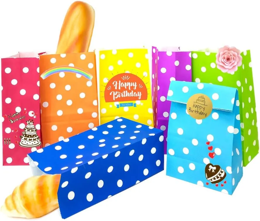 ADIDO EVA 100 Pcs Teal Blue Polka Dot Paper Lunch Bags - 5.1 x 3.1 x 9.4 in - Perfect for Snack, Nuts, Goodies, Treats - Ideal for Kids' Birthday & Wedding Parties