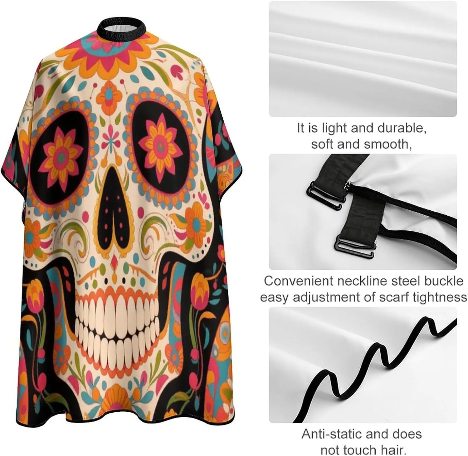 Adjustable Salon Cape - Dyeing Salon Apron Mexican Sugar Skull Flower Art Shampoo & Cutting Household Capes Wrap for Hair Dye
