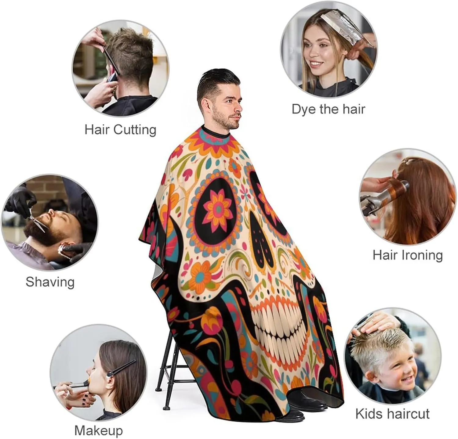 Adjustable Salon Cape - Dyeing Salon Apron Mexican Sugar Skull Flower Art Shampoo & Cutting Household Capes Wrap for Hair Dye