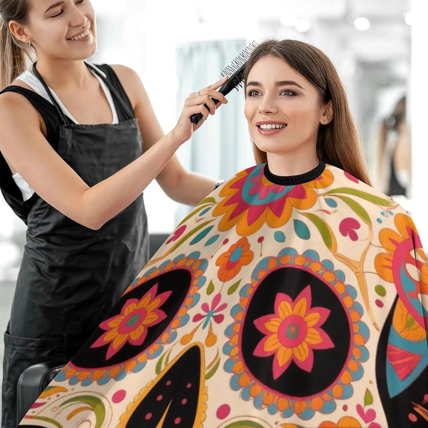 Adjustable Salon Cape - Dyeing Salon Apron Mexican Sugar Skull Flower Art Shampoo & Cutting Household Capes Wrap for Hair Dye
