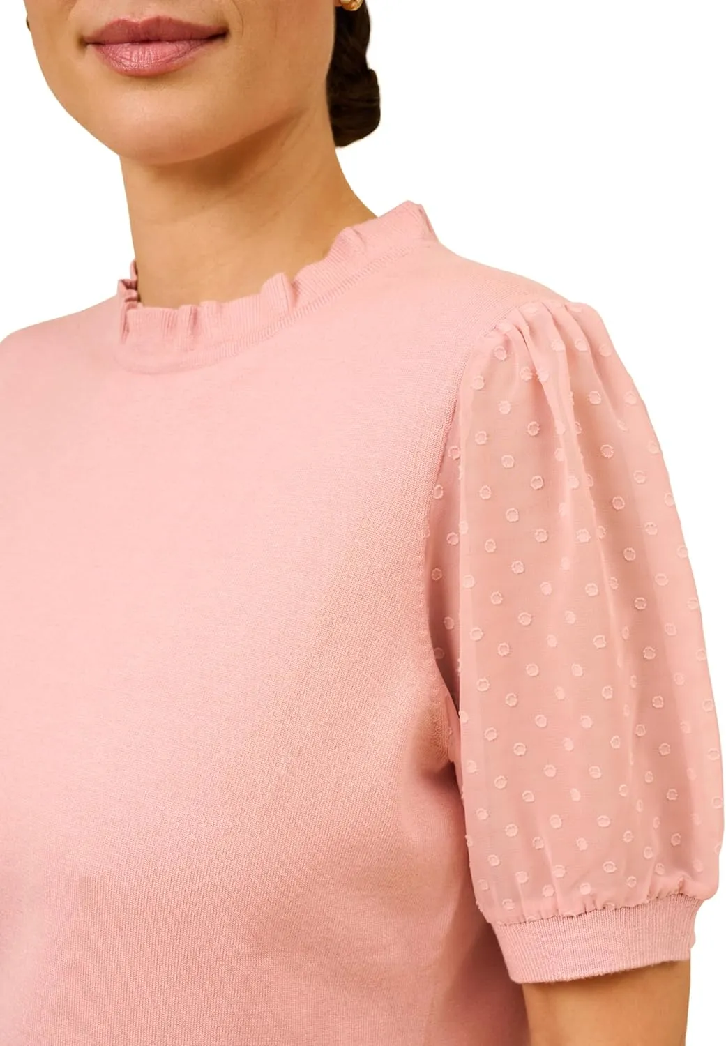 Adrianna Papell Women's Clip Dot Puff Sleeve Twofer