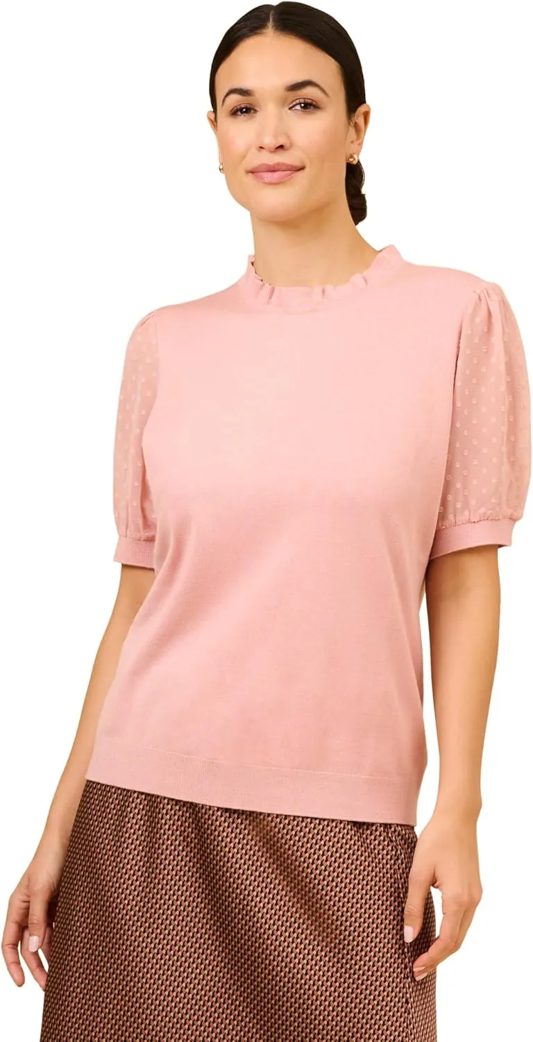 Adrianna Papell Women's Clip Dot Puff Sleeve Twofer