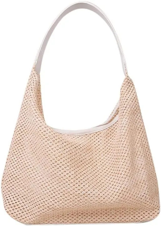 Aesthetic Boho Woven Bag Women Kawaii Wicker Purse Coquette Tote Bag Fairycore Rattan Bag Cute Straw Crossbody Bag (Beige,One size)