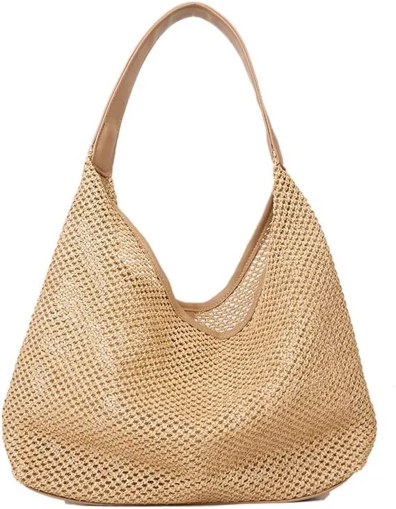 Aesthetic Boho Woven Bag Women Kawaii Wicker Purse Coquette Tote Bag Fairycore Rattan Bag Cute Straw Crossbody Bag (Khaki,One size)