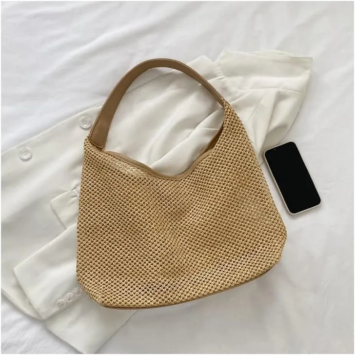 Aesthetic Boho Woven Bag Women Kawaii Wicker Purse Coquette Tote Bag Fairycore Rattan Bag Cute Straw Crossbody Bag (Khaki,One size)