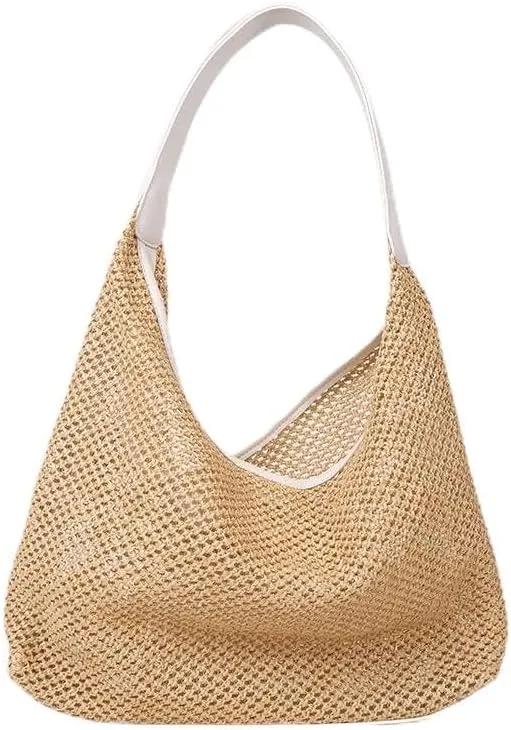 Aesthetic Boho Woven Bag Women Kawaii Wicker Purse Coquette Tote Bag Fairycore Rattan Bag Cute Straw Crossbody Bag (White,One size)