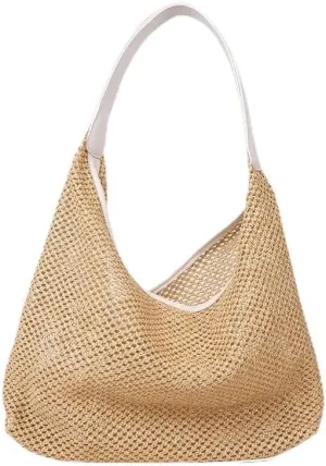 Aesthetic Boho Woven Bag Women Kawaii Wicker Purse Coquette Tote Bag Fairycore Rattan Bag Cute Straw Crossbody Bag (White,One size)