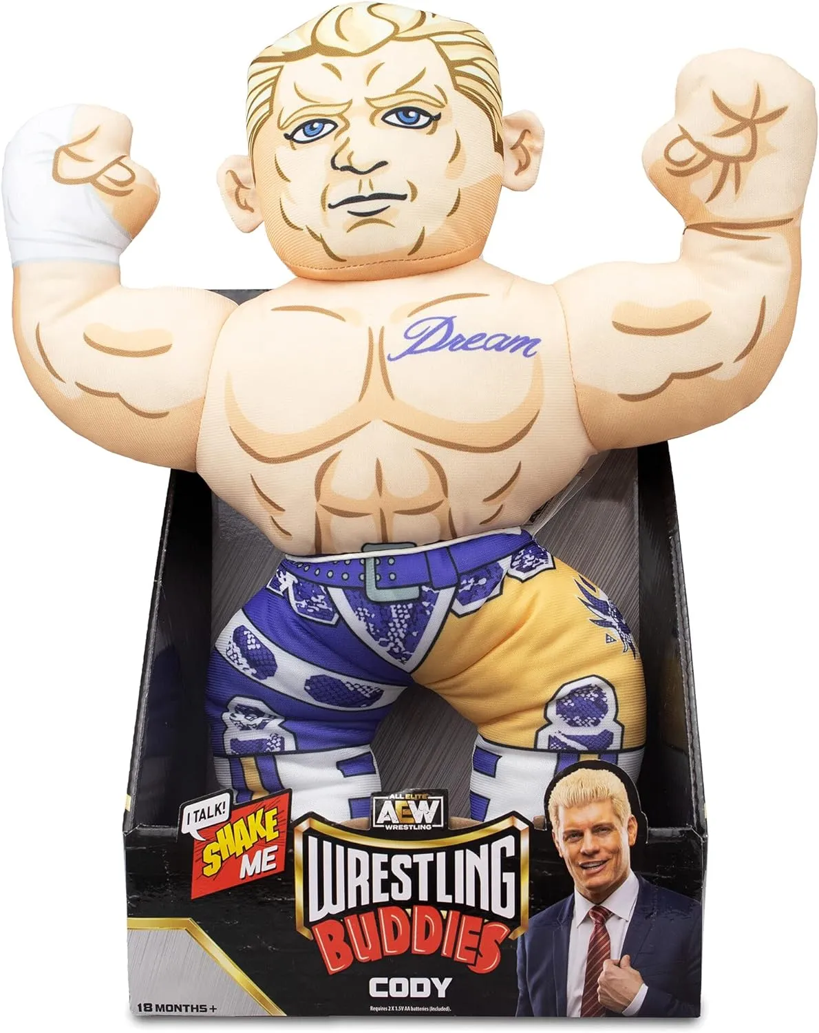 AEW Wrestling Buddies - Cody Rhodes - The Official LJN Wrestling Buddy Plush, 18”, Features Recorded Sounds from The Actual Wrestler