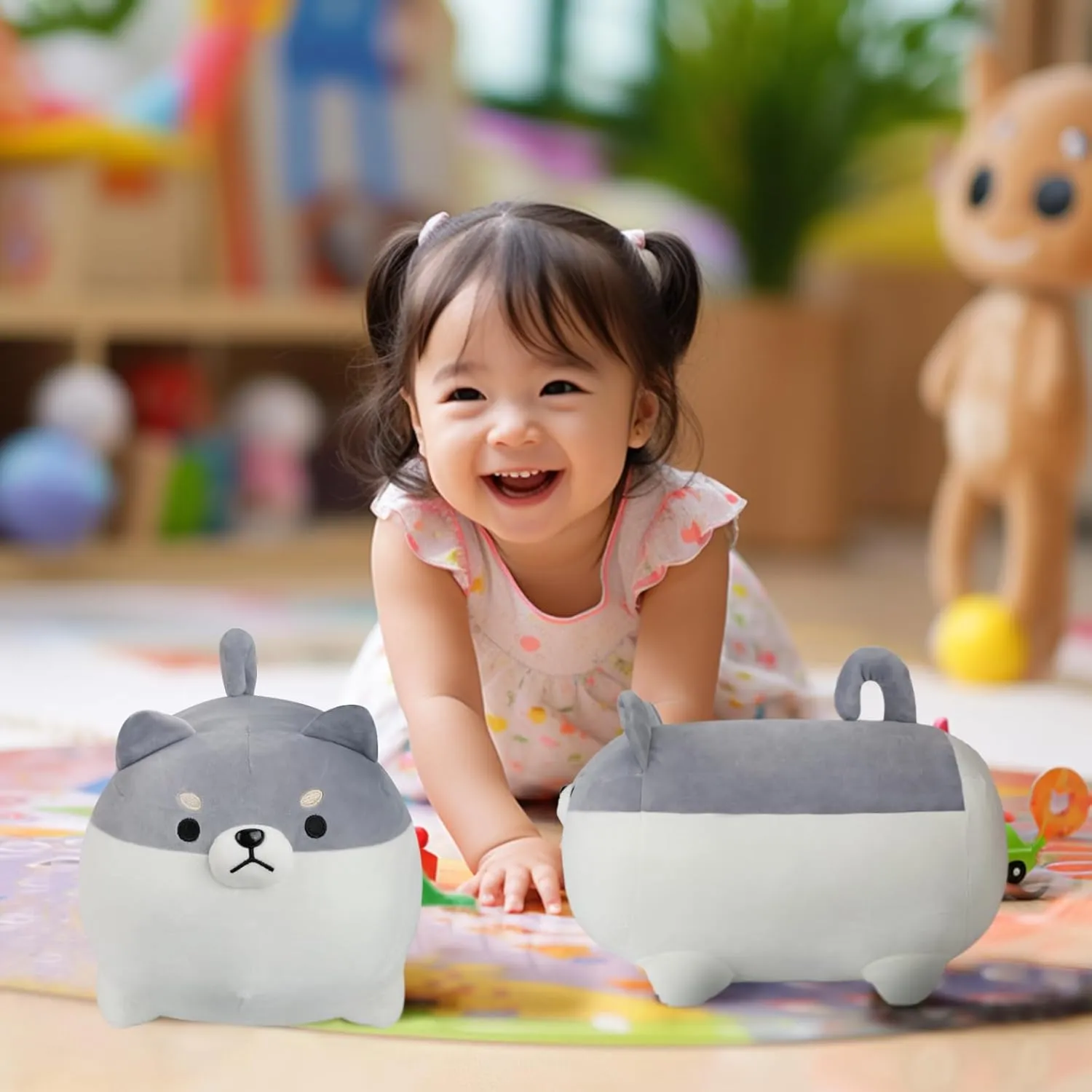 AFAN Shiba Inu Stuffed Animal Plush Kawaii Corgi Dog Plush Pillows Cute Soft Dog Toy Plushies Gifts for Boys Girls Kids (Gray, 27.5 Inch)