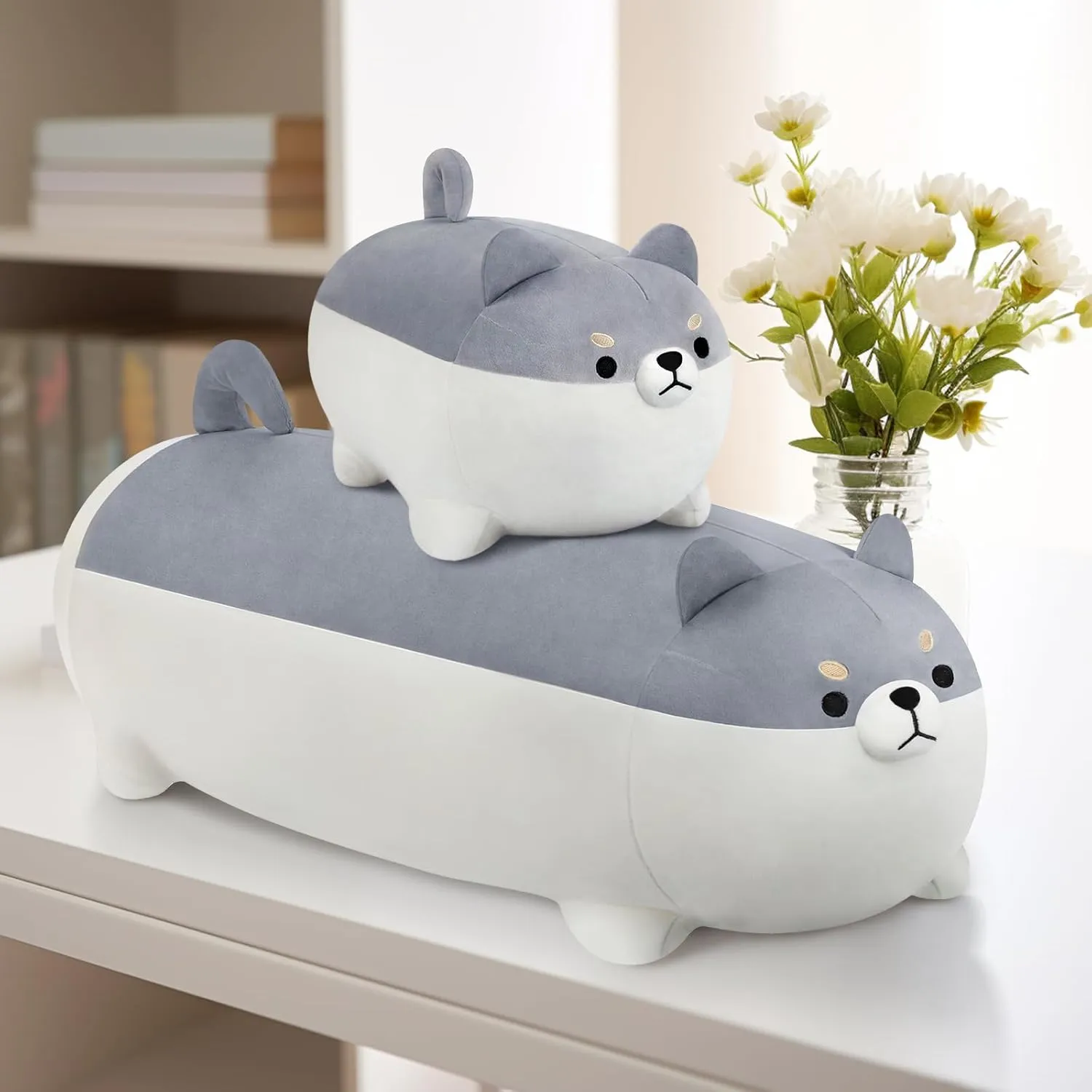 AFAN Shiba Inu Stuffed Animal Plush Kawaii Corgi Dog Plush Pillows Cute Soft Dog Toy Plushies Gifts for Boys Girls Kids (Gray, 27.5 Inch)