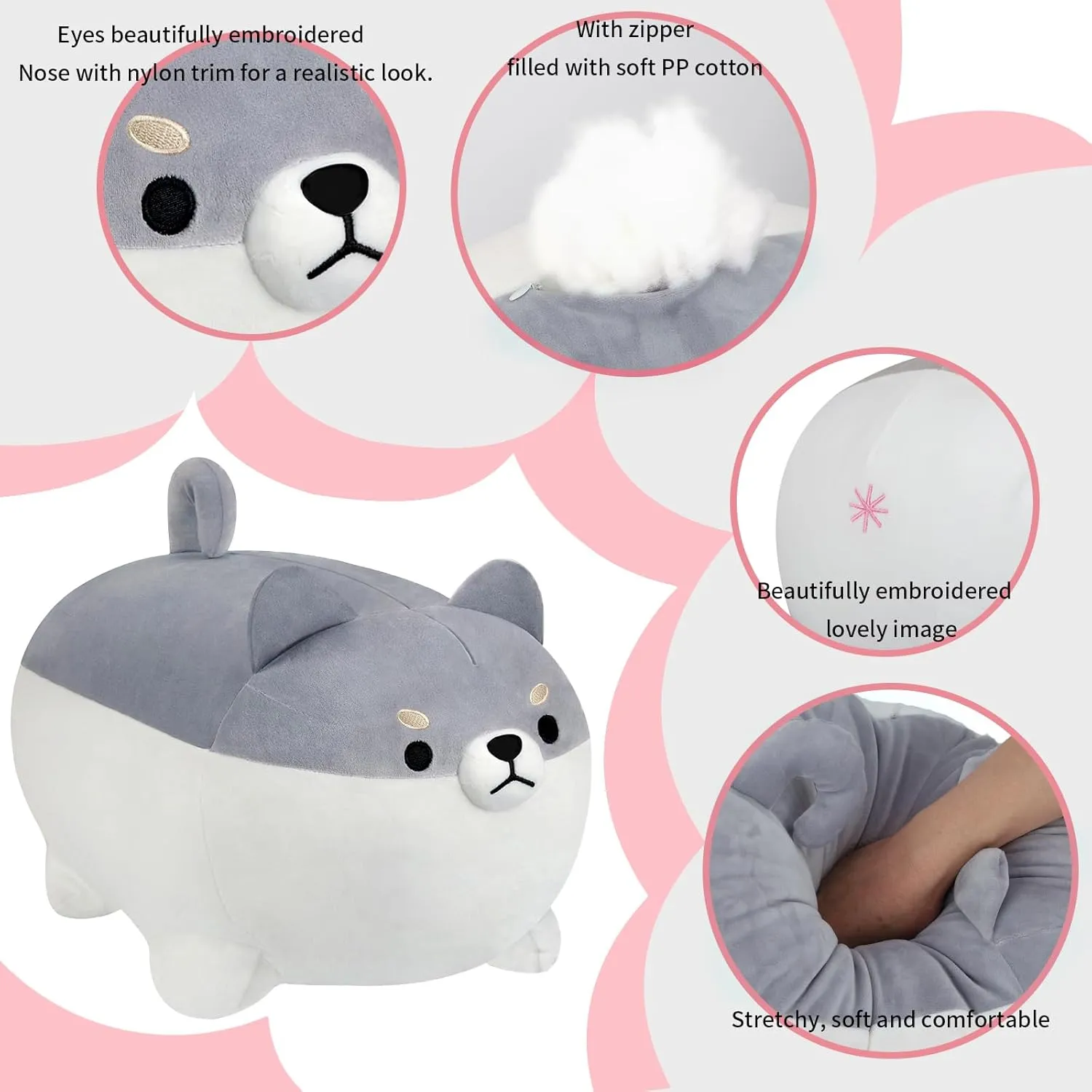AFAN Shiba Inu Stuffed Animal Plush Kawaii Corgi Dog Plush Pillows Cute Soft Dog Toy Plushies Gifts for Boys Girls Kids (Gray, 27.5 Inch)