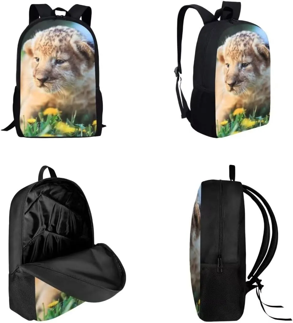 African Lion Lightweight Travel School Backpack Set with Lunch Bag and Pencil Case for Girls Teens Kids