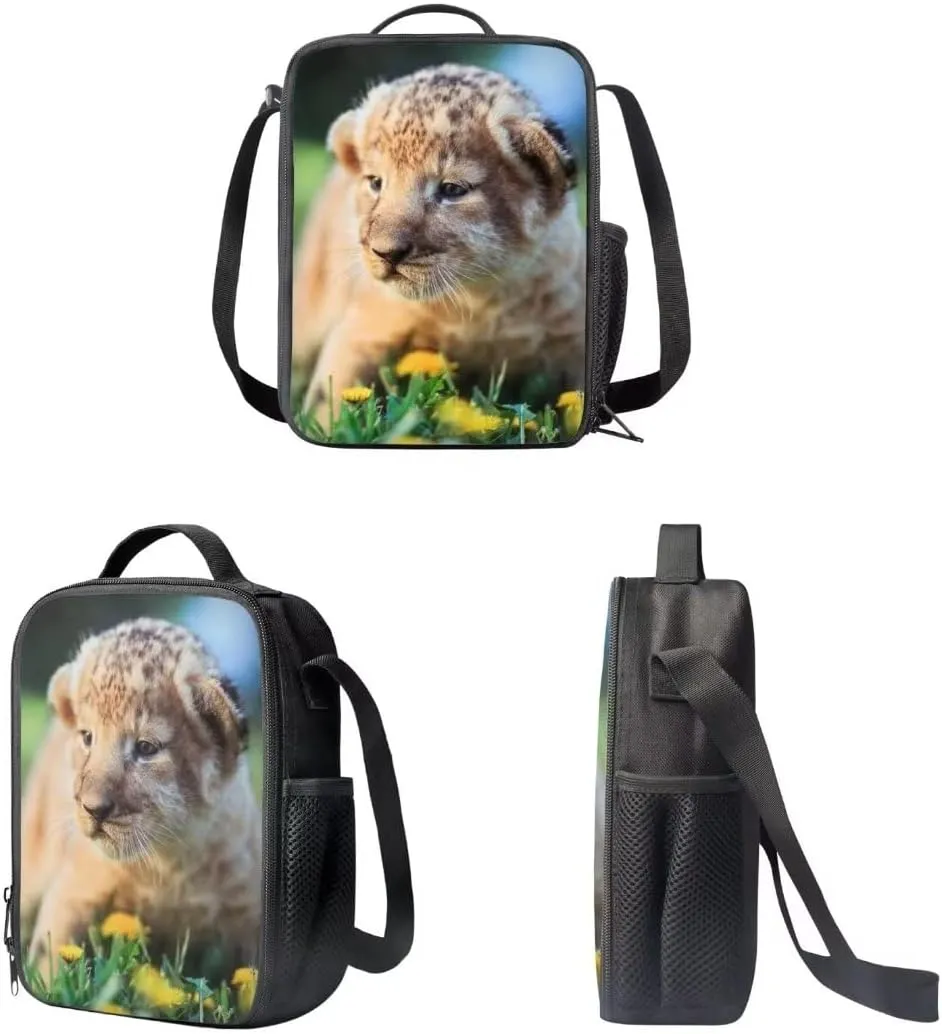 African Lion Lightweight Travel School Backpack Set with Lunch Bag and Pencil Case for Girls Teens Kids