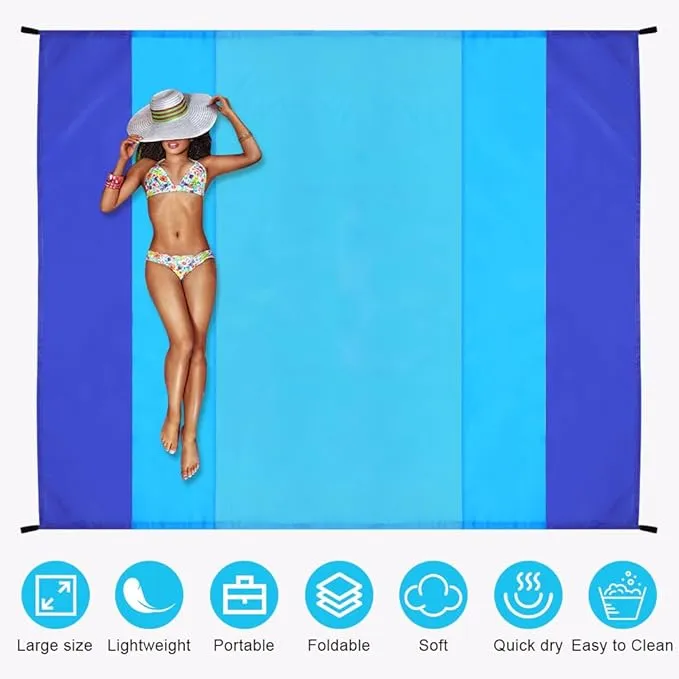Ainiv Beach Blanket Beach Mat, Sandproof Waterproof Beach Mat, Extra Large 108 * 118 in (8-10People) Picnic Blanket with 1 Storage Bag, 1 Carabiner & 4 Fixed Nails for Beach, Camping, Hiking, Picnic