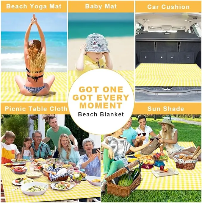 Ainiv Beach Blanket Beach Mat, Sandproof Waterproof Beach Mat, Picnic Blanket, Extra Large 55x79 in (3-5 People) Picnic Blanket with 1 Storage Bag & 4 Fixed Nails for Beach, Camping, Hiking, Picnic