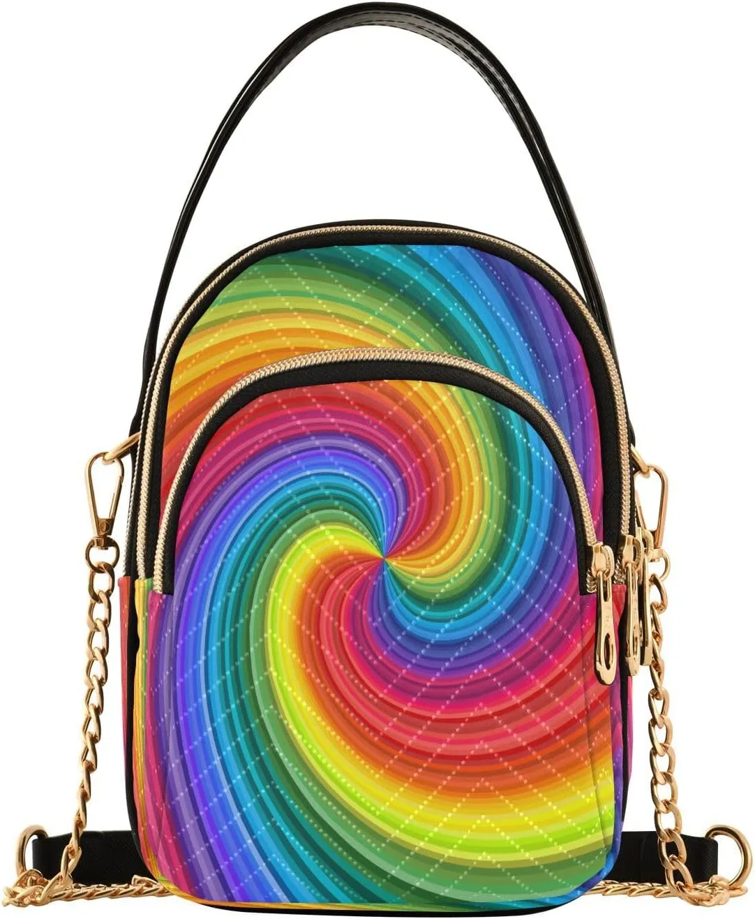 ALAZA Chain Crossbody Bags for Women Rainbow Colored Swirl Quilted Shoulder Crossbody Handbags Travel Cross Body Cell Phone Purses Bags