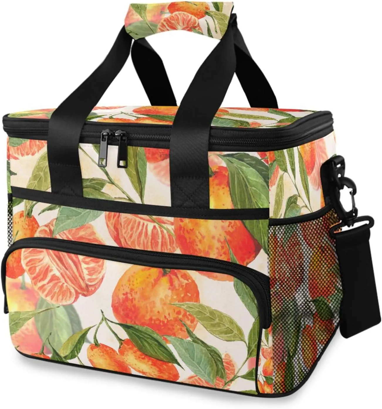 ALAZA Orange Pulp Green Leaves Cooler Lunch Bag Insulated Lunch Box Large Reusable Lunchbox Leakproof Freezable Cooler Bag for Women Men Picnic Beach