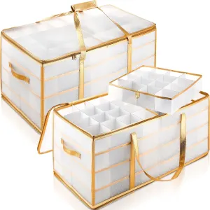 Aliceset 2 Pcs Large Christmas Ornament Storage Boxes, 26.4 x 13.4 x 13.4 Inch Plastic Holiday Ornament Bags, Decorations Container with 8 Trays and 2 Sided Dual Zipper Closure, Keep 128 Pieces