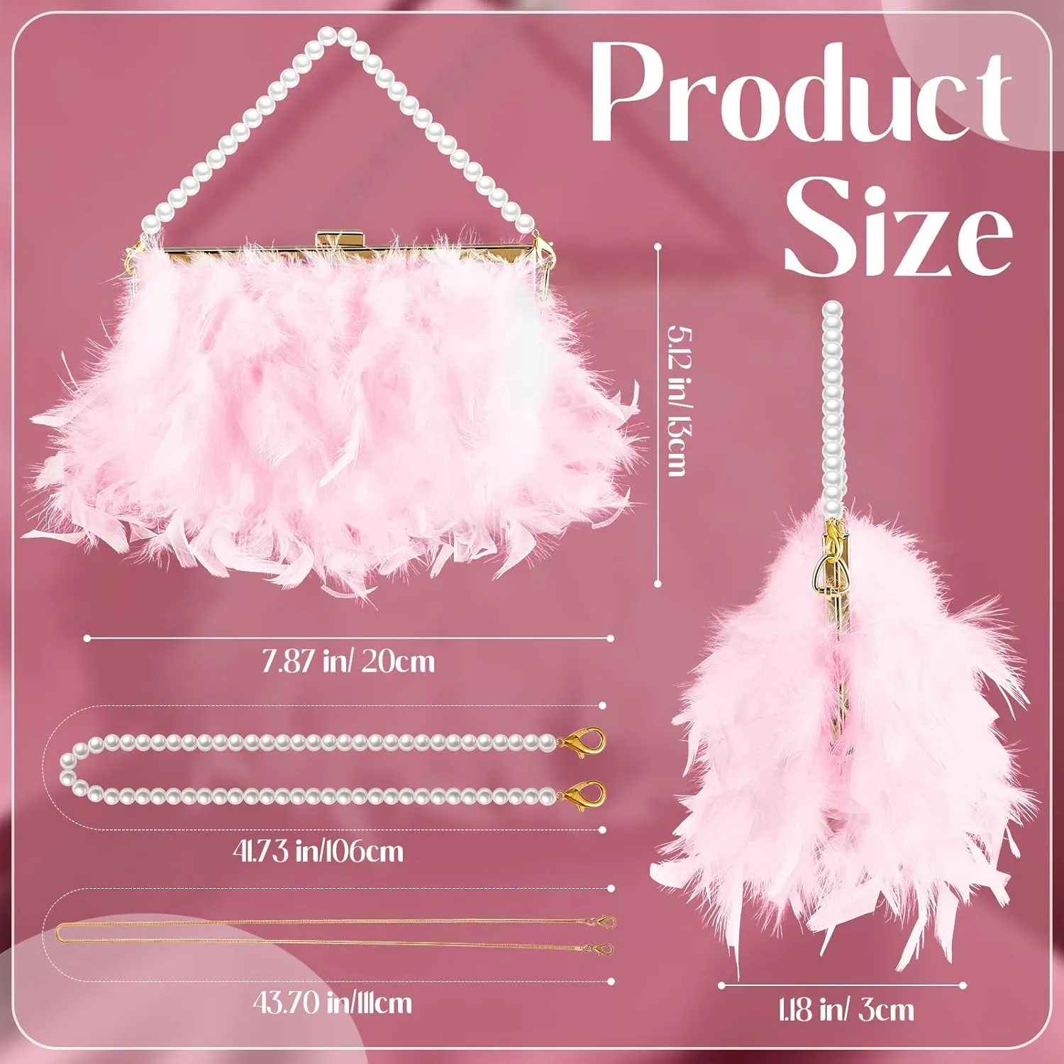 Amylove Feather Clutch Purses for Women Wedding Evening Bride Furry Purse Classy Fringe Glossy Designer
