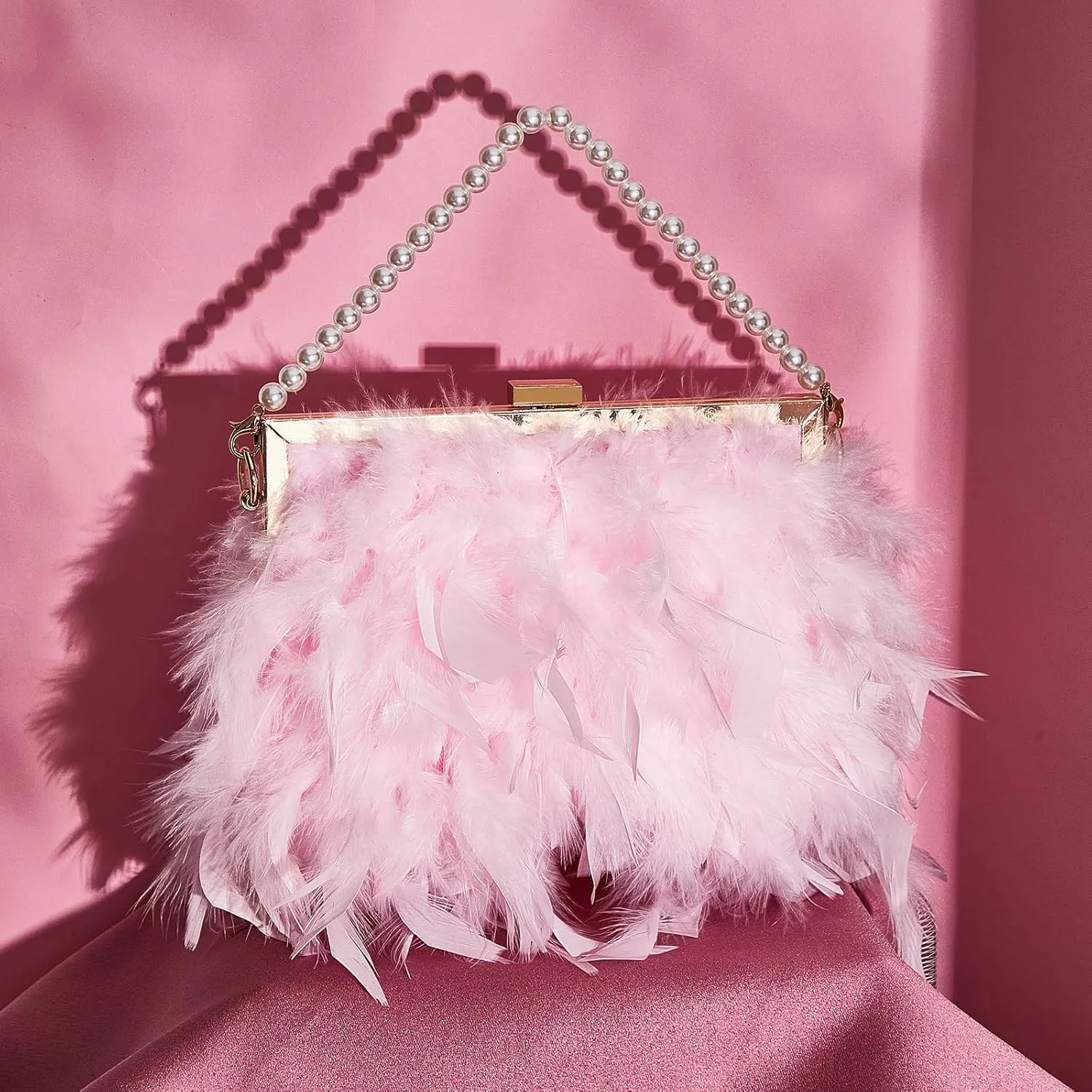 Amylove Feather Clutch Purses for Women Wedding Evening Bride Furry Purse Classy Fringe Glossy Designer