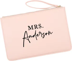 Andaz Press Personalized Vegan Leather Wristlet Clutch Purse Pouch Bag for Bride, Classic Modern Mrs., Cosmetic Bag for Wedding, Bachelorette Party, Bridal Shower Engagement Gift Honeymoon, 1-Pack