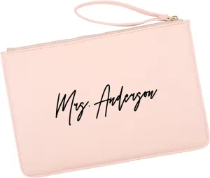Andaz Press Personalized Vegan Leather Wristlet Clutch Purse Pouch Bag for Bride, Classic Mrs. Cosmetic Bag for Bride to Be Wedding Day, Bachelorette, Bridal Shower, Engagement Gift, Honeymoon, 1-Pack