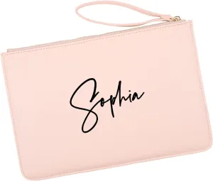 Andaz Press Personalized Vegan Leather Wristlet Clutch Purse Pouch Bag for Women, Bridesmaid Proposal Gifts Cursive Custom Name Cosmetic Bag for Wedding Bachelorette Bridal Shower Bridal Party, 1-Pack
