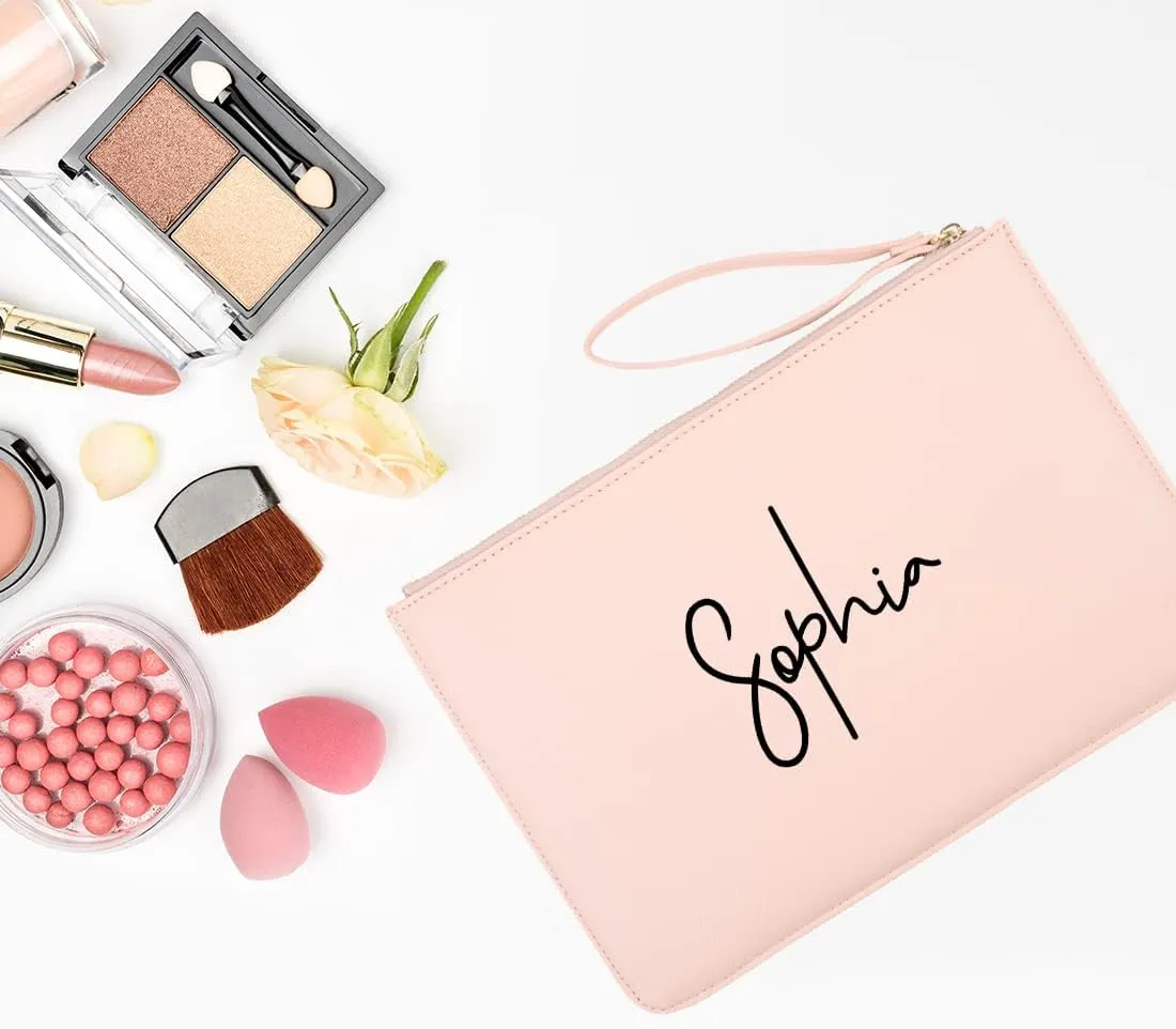 Andaz Press Personalized Vegan Leather Wristlet Clutch Purse Pouch Bag for Women, Bridesmaid Proposal Gifts, Custom Name Cosmetic Bag for Wedding, Bachelorette, Bridal Shower, Bridal Party, 1-Pack