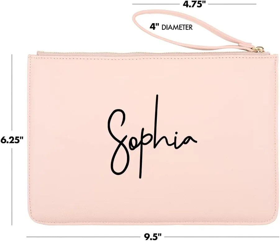 Andaz Press Personalized Vegan Leather Wristlet Clutch Purse Pouch Bag for Women, Bridesmaid Proposal Gifts, Custom Name Cosmetic Bag for Wedding, Bachelorette, Bridal Shower, Bridal Party, 1-Pack