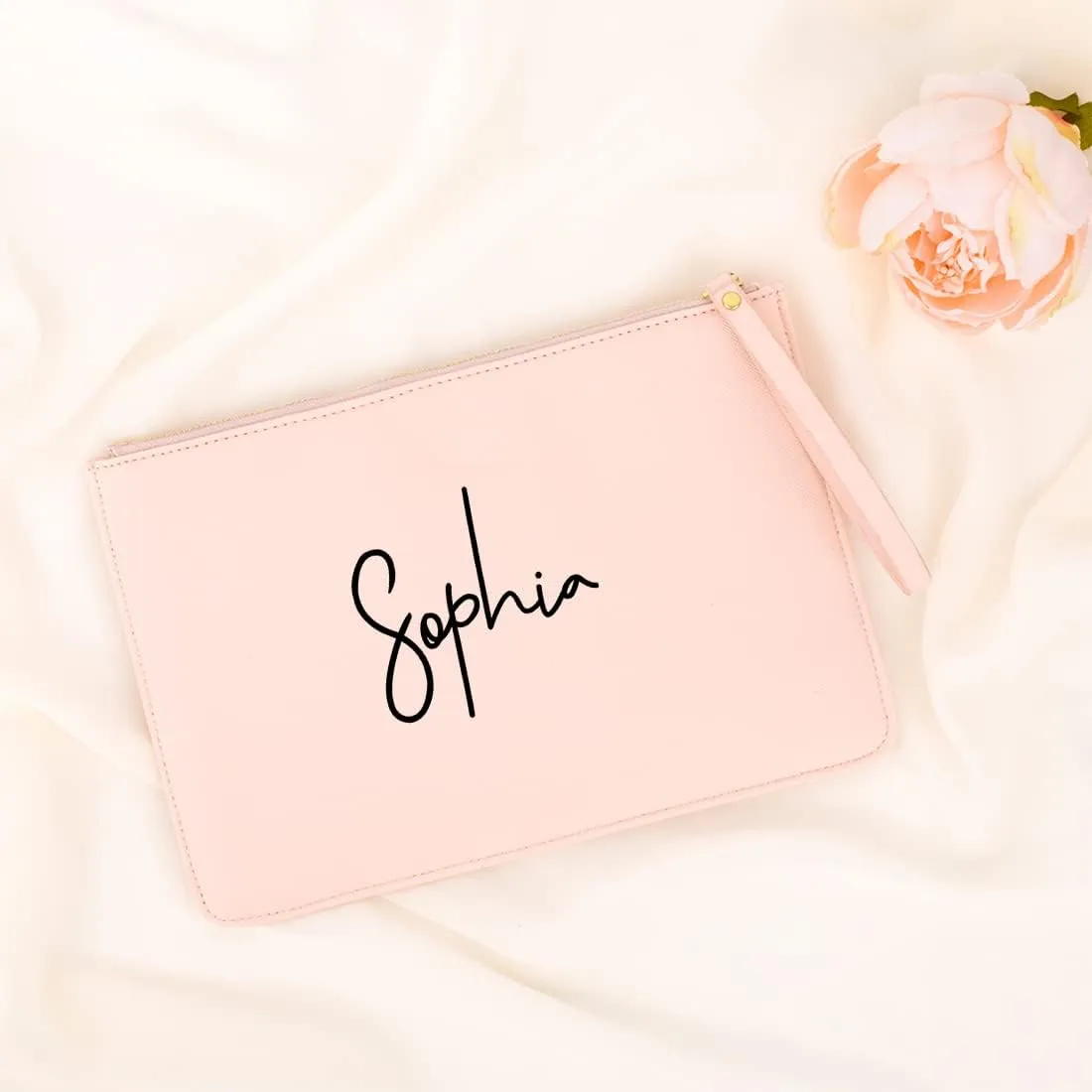 Andaz Press Personalized Vegan Leather Wristlet Clutch Purse Pouch Bag for Women, Bridesmaid Proposal Gifts, Custom Name Cosmetic Bag for Wedding, Bachelorette, Bridal Shower, Bridal Party, 1-Pack