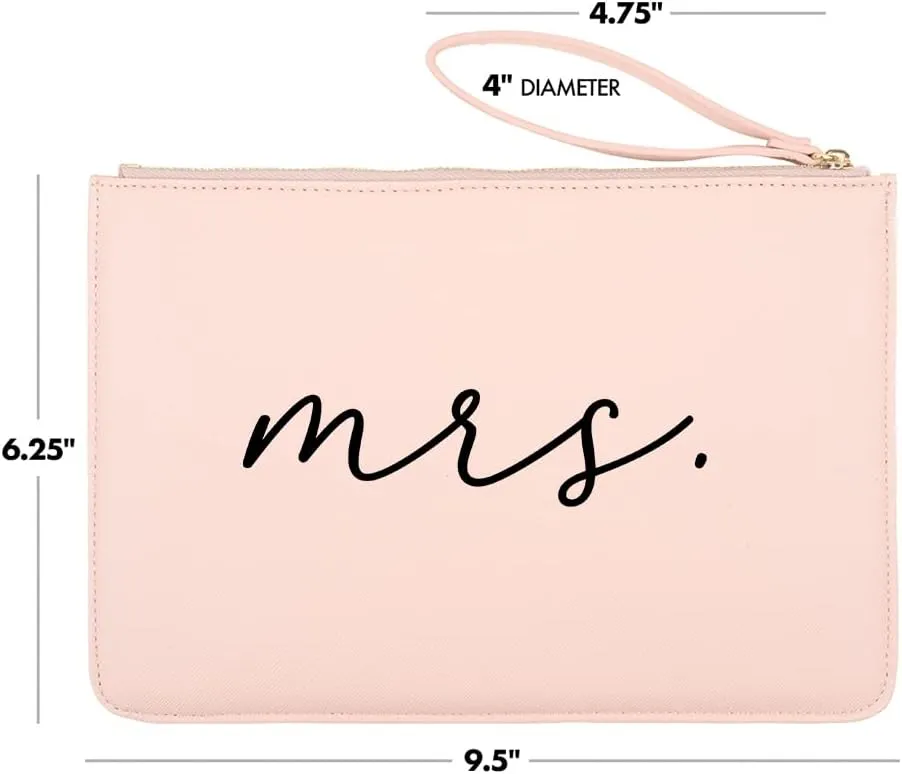 Andaz Press Vegan Leather Wristlet Clutch Purse Pouch Bag for Bride, Classic Mrs. Design, Cosmetic Bag for Wedding Day, Bachelorette Party, Bridal Shower Engagement Gift Honeymoon, Bride to Be, 1-Pack