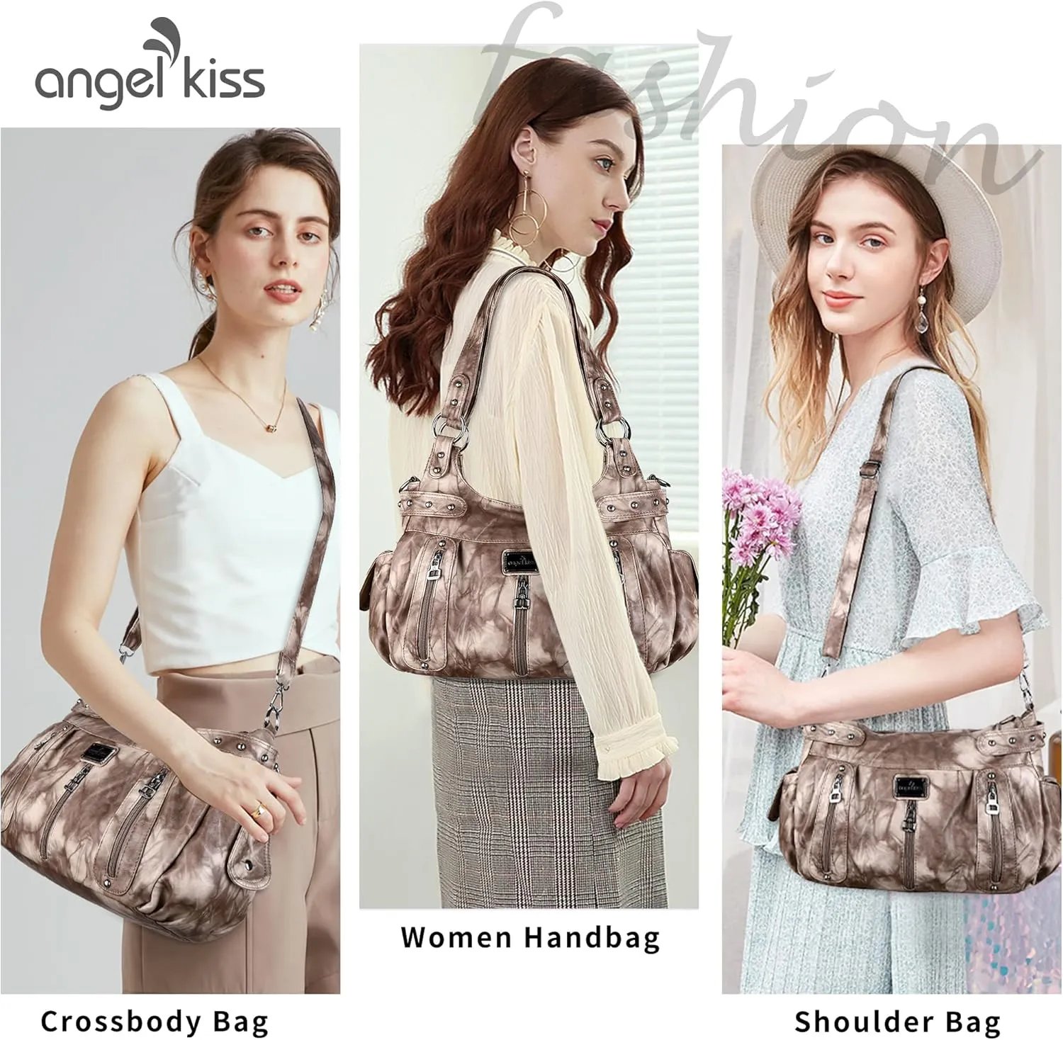 Angelkiss Large Purses and Handbags for Women Washed Faux Leather Crossbody Hobo Satchel Shoulder Handbag Tote Purse