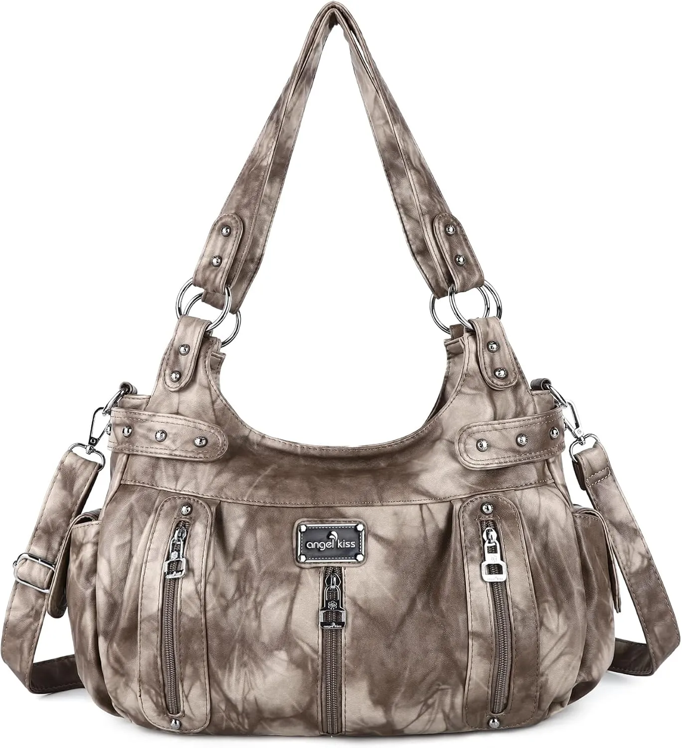 Angelkiss Large Purses and Handbags for Women Washed Faux Leather Crossbody Hobo Satchel Shoulder Handbag Tote Purse
