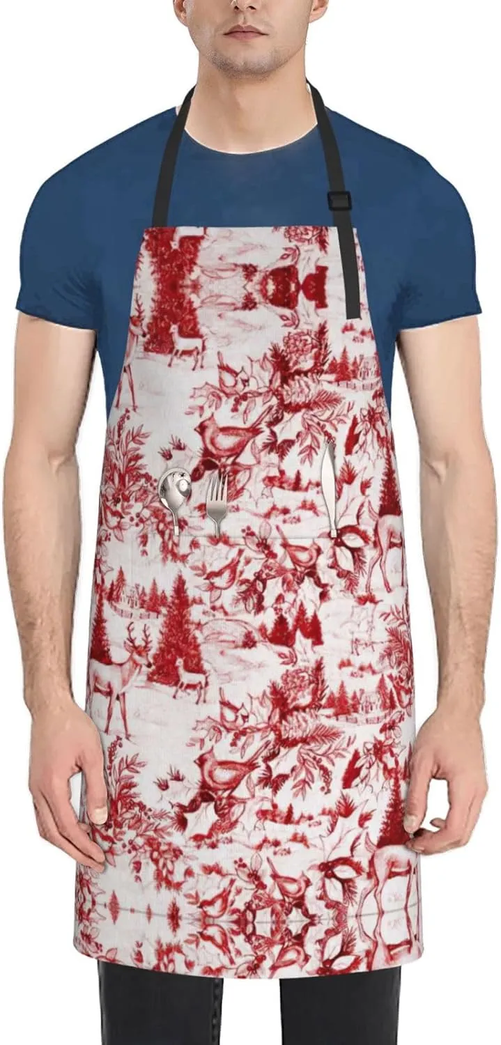 Animal Wilderness Bear Deer Print Chef Apron, Adjustable Apron With Pockets For Cooking Baking Painting Gardening Grooming