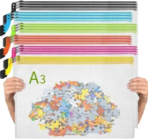 AOGELI 18pcs Mesh Zipper Pouch Bags, Board Game Storage, Large Reusable Puzzle Storage Bags,16.5x12.3in A3 Zipper Pouch for Organizing,Travel, Project, Office Supplies File Bags Zipper Bags