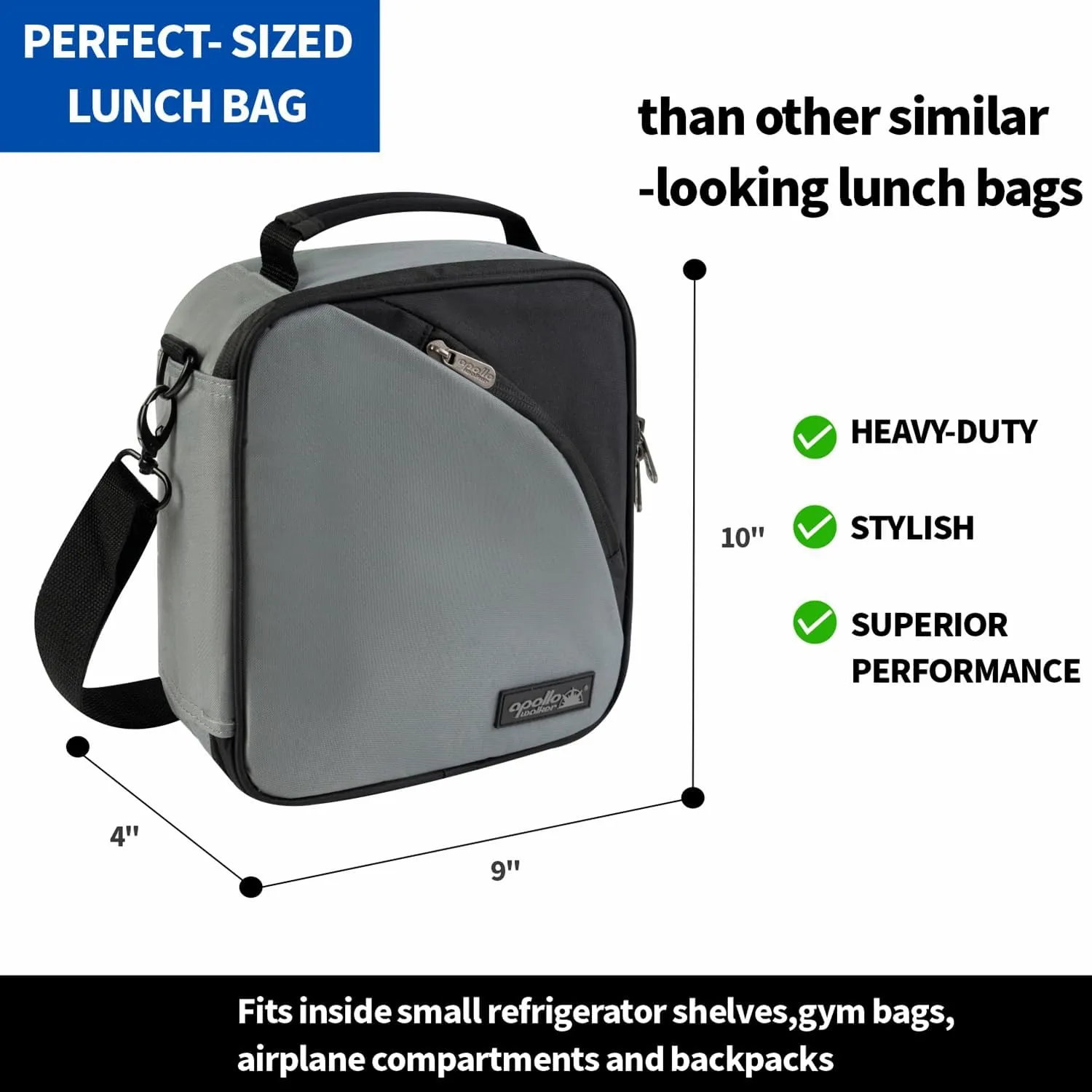 apollo walker Lunch Box for Men - Reusable Insulated Portable Lunch bags, Mens Lunchbox for Work Adults Office Picnic and Travel (Black)