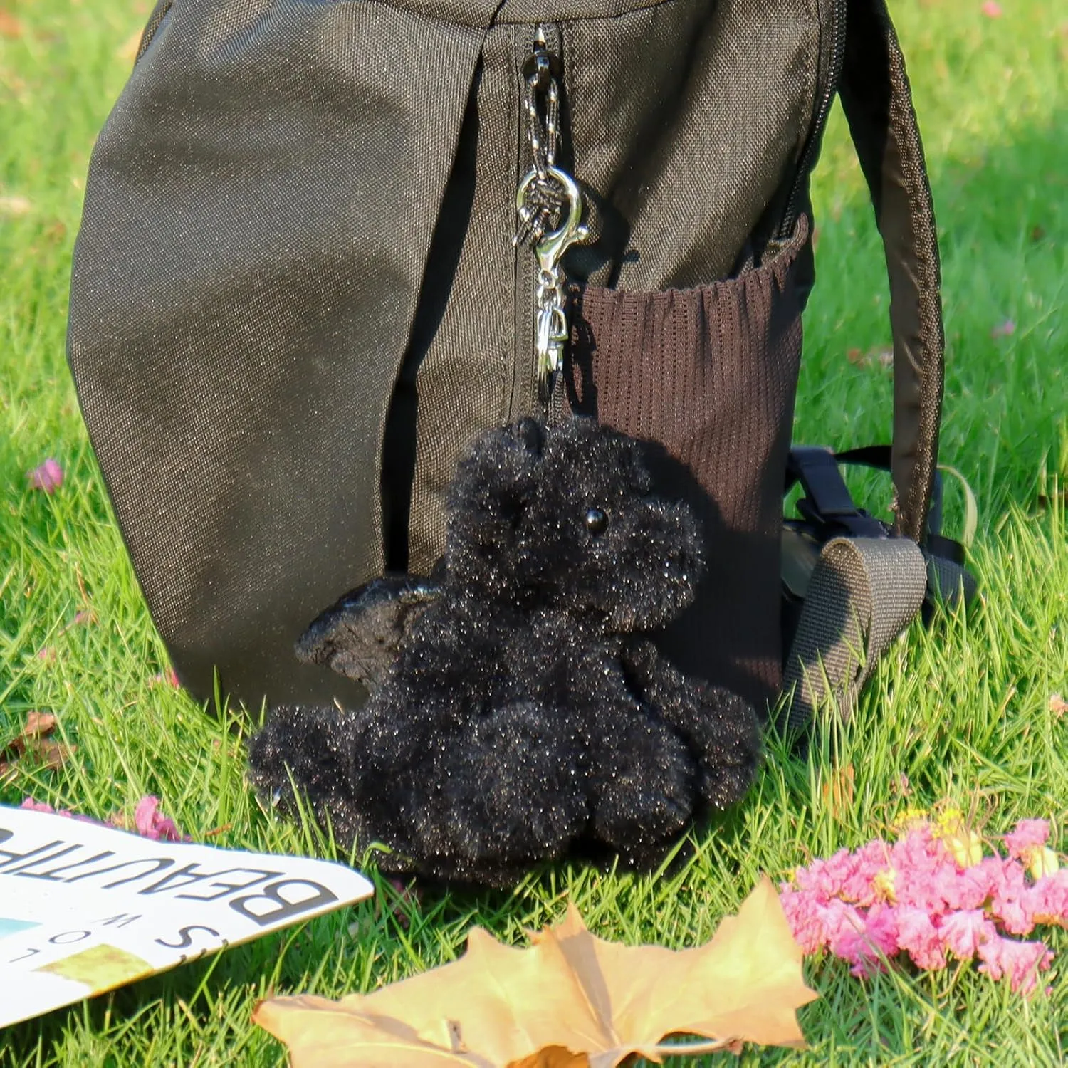 Apricot Lamb Cute Toys Plush Black Dragon Dinosaur Stuffed Animal Soft Keychain for Kids Bag, Purse, Backpack, Handbag (Black Dragon，3.9 Inches)
