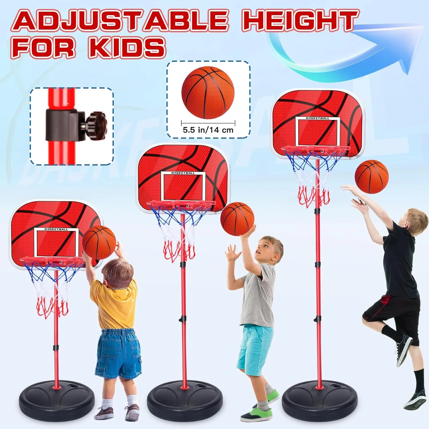 Arcade Basketball Game Set for Kids, Boy Toys Basketball Hoop with Balls for 3 to 12 Years Old, Adjustable Height w/Pump & Storage Net for Kids Indoor Outdoor Sports Play